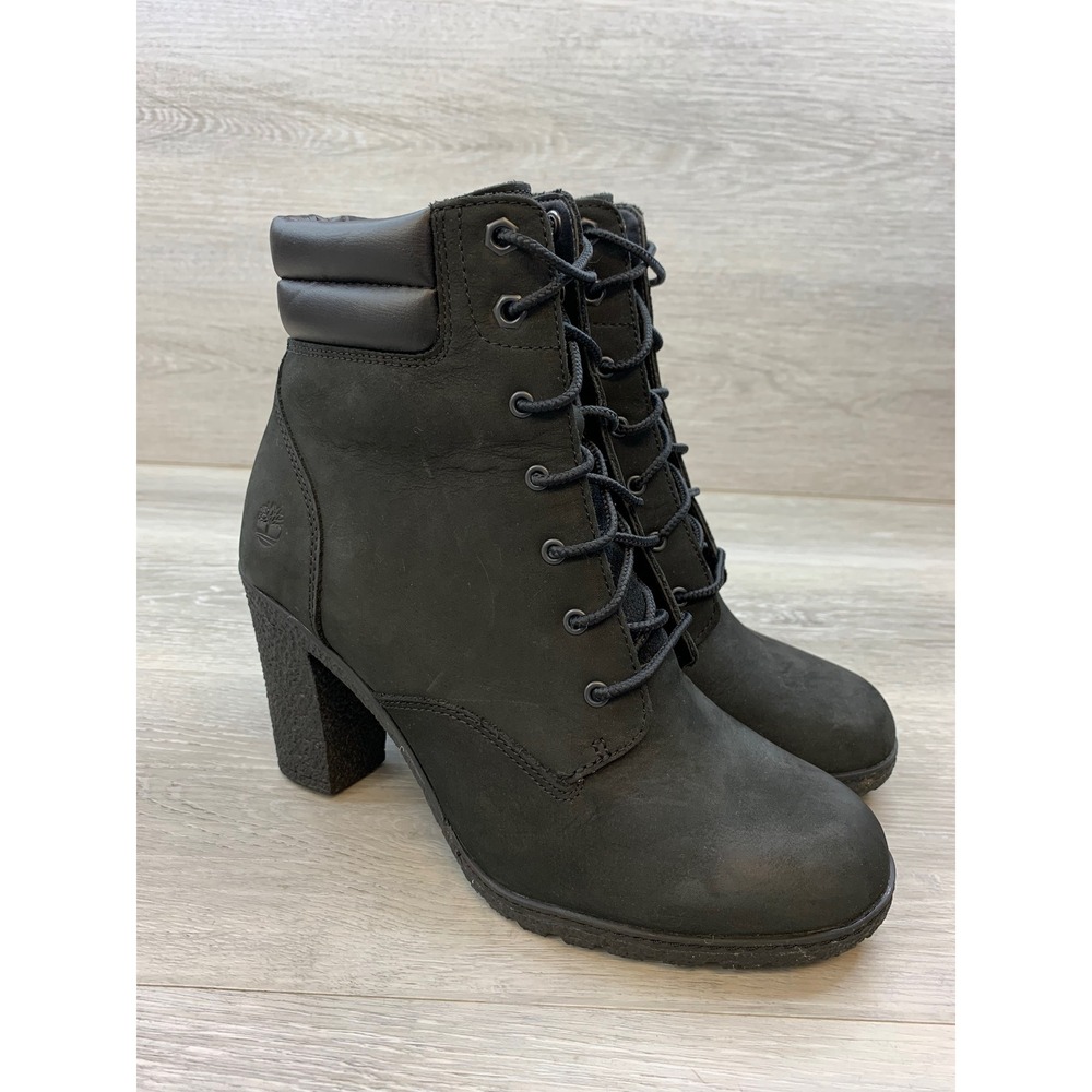 Timberland Kinsley Black Nubuck Heeled Ankle Boots Women's 8.5 Casual Shoes